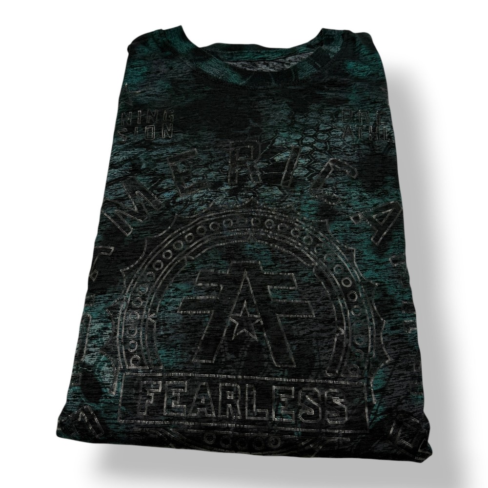 American Fighter Mens Small S Black‎ Teal Kryptek Camo Fearless Graphic T-Shirt